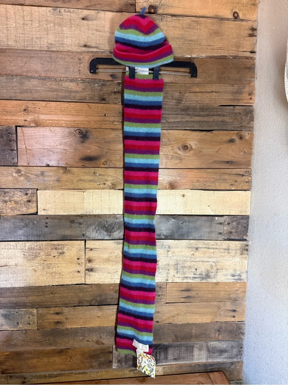 Cappelli Straworld Kids Hat and Scarf Angora Wool Polyester Striped Blue Pink